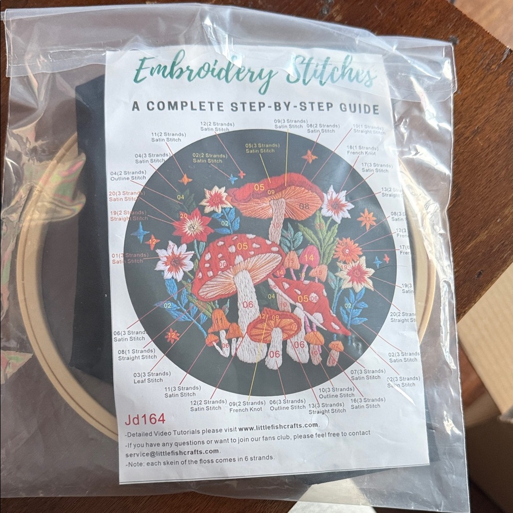Amazon Mushroom Embroidery Kit with Red and Green Accents